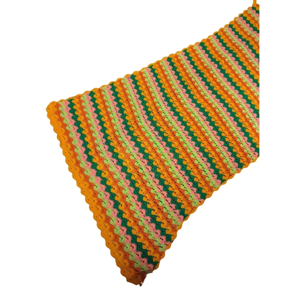 Vintage Afghan Throw Blanket Crocheted 70s Multicolor Bright 83